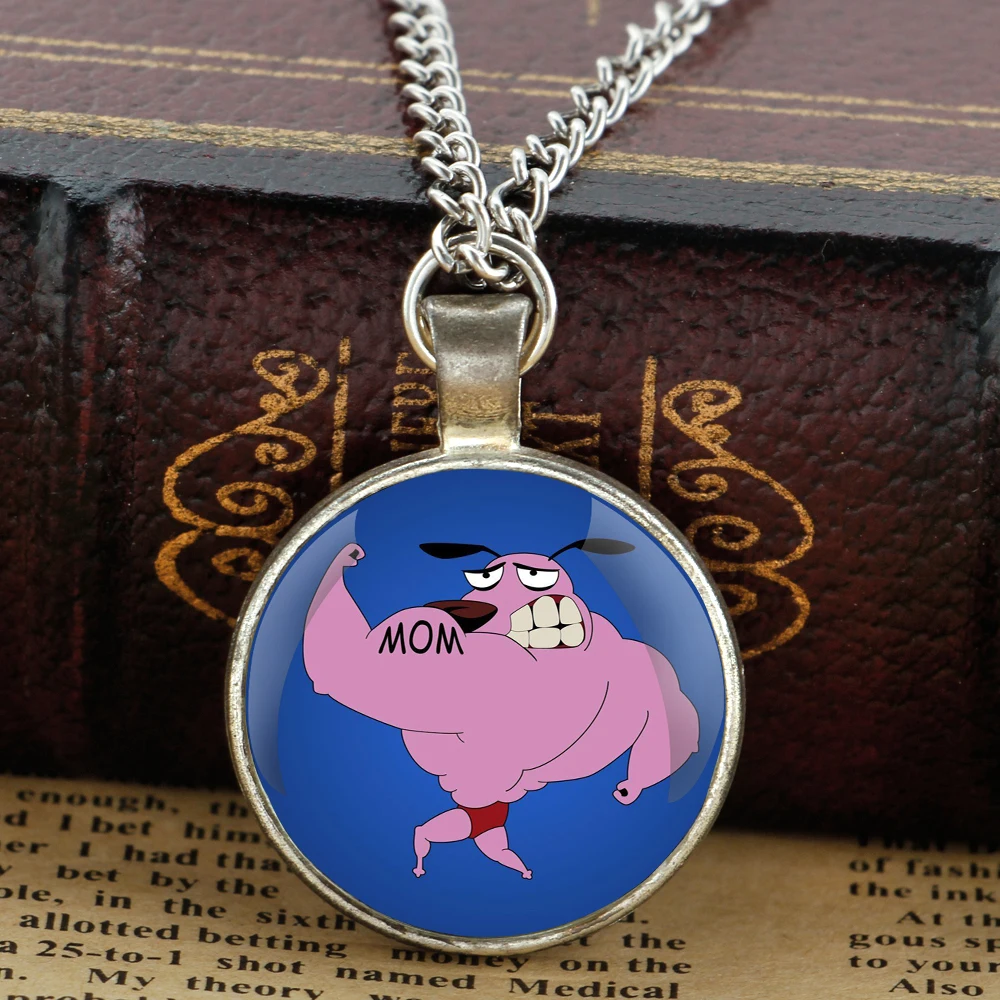 Hot Cartoon Courage the Cowardly Dog Glass Dome Pendant Necklaces Women Men Jewelry Accessories Gifts for Kids