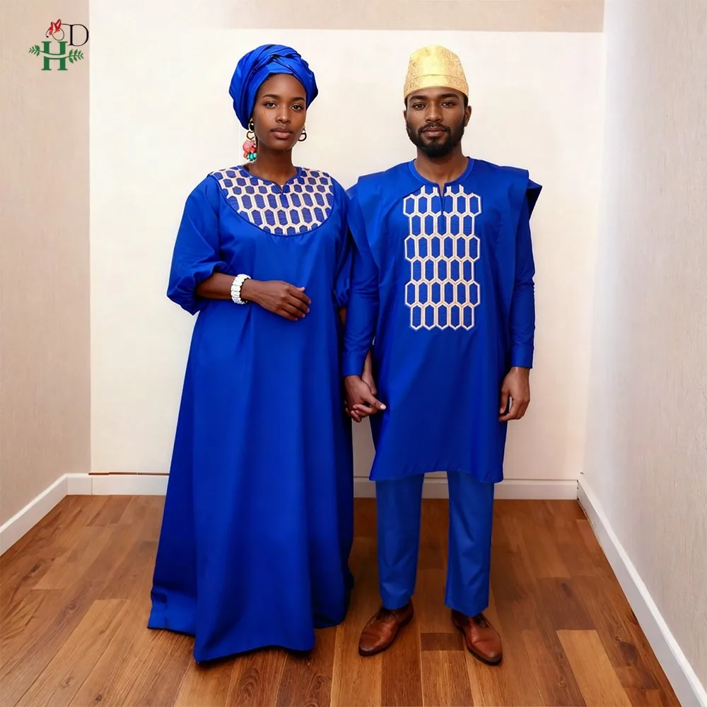 H&D Afrikanische Paar Kleidung Für Männer Robe 3PCS Set Spiel Frauen Türkei Kleid Musilm Stickerei Kleid Liebhaber Party hochzeit Tragen Boubou