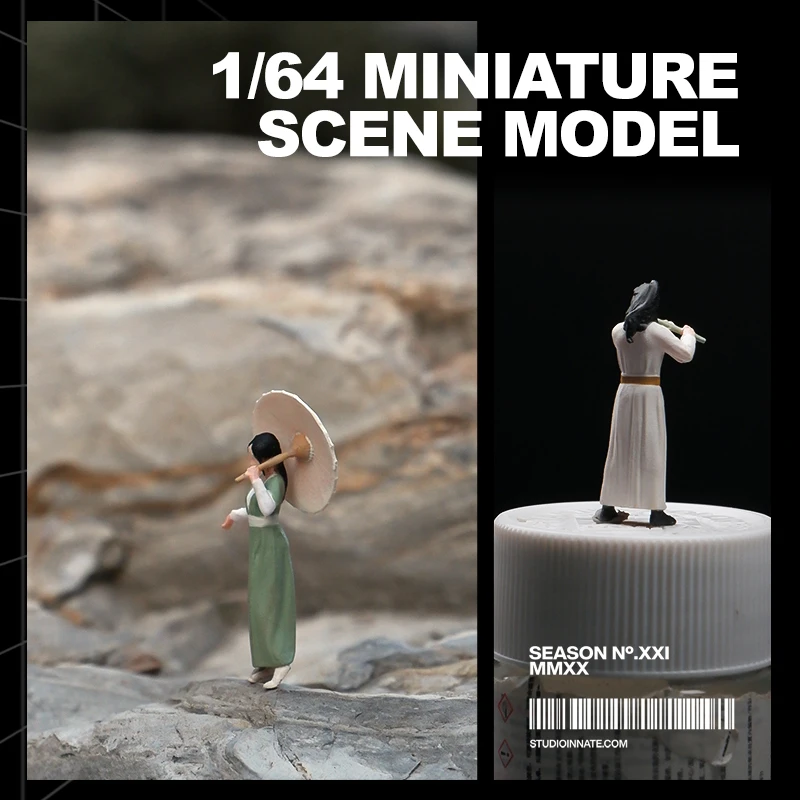 Ancient Chinese Style Hanfu Umbrella Beauty 1:64 Flute Warrior Miniature Figure Model Sand Table Resin Miniature Figure - Image 3