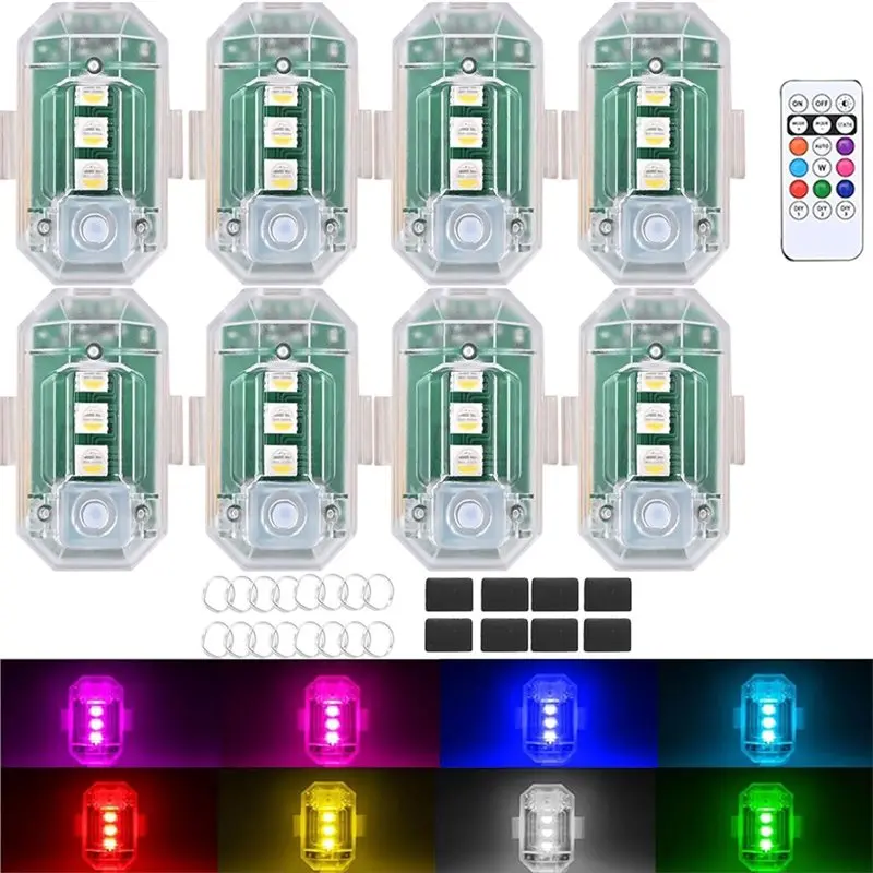 A93Z Wireless LED Strobe Lights 8PCS 8-Color High Brightness USB Rechargeable 350 Mah Waterproof Remote Control Included
