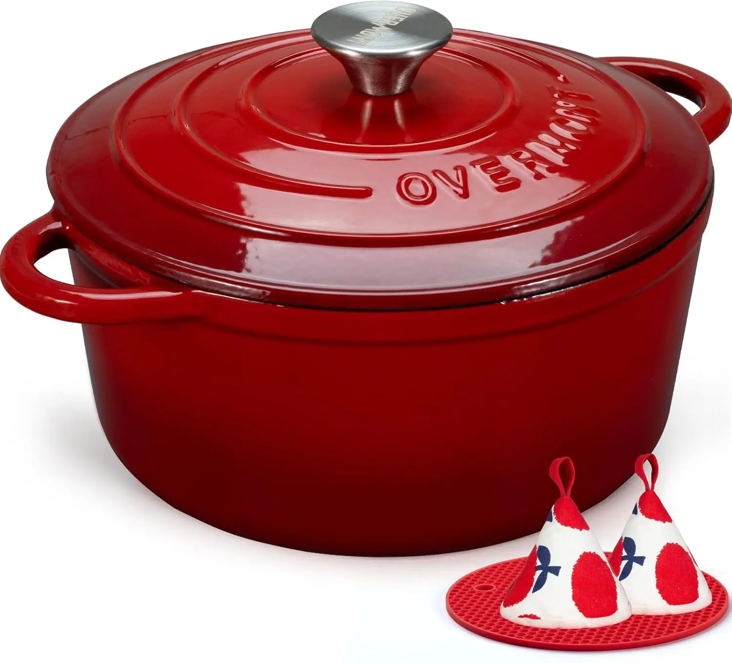 

5.5QT Enameled Cast Iron Dutch Oven with Lid Cookbook Heavy-Duty Casserole with Dual handles for Braising, Stews, Roast