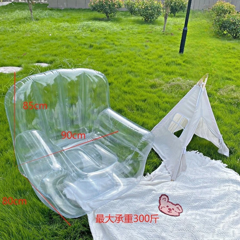 Transparent Single Inflatable Sofa Chair, Portable Outdoor Air Couch for Camping Picnic, Internet Celebrity Style