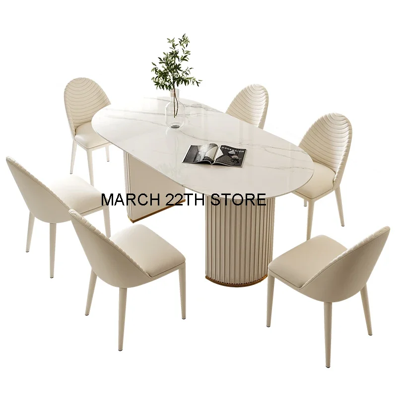 Full Room Luxury Dining Tables 6 Chairs Round Kitchen White Dining Tables Office Mesas De Jantar Library Furniture WW50DT