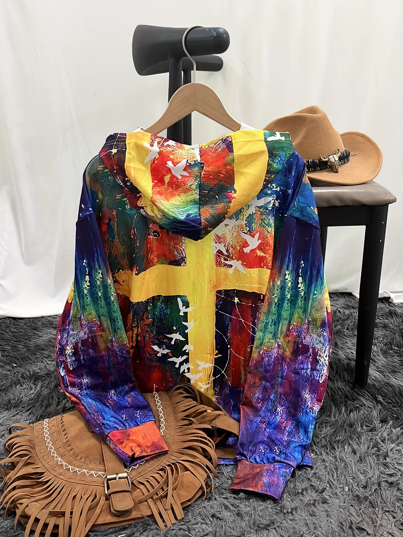 Feminino retro impresso em torno do pescoço pulôver moletom casual moda ocidental estilo étnico moletom com capuz