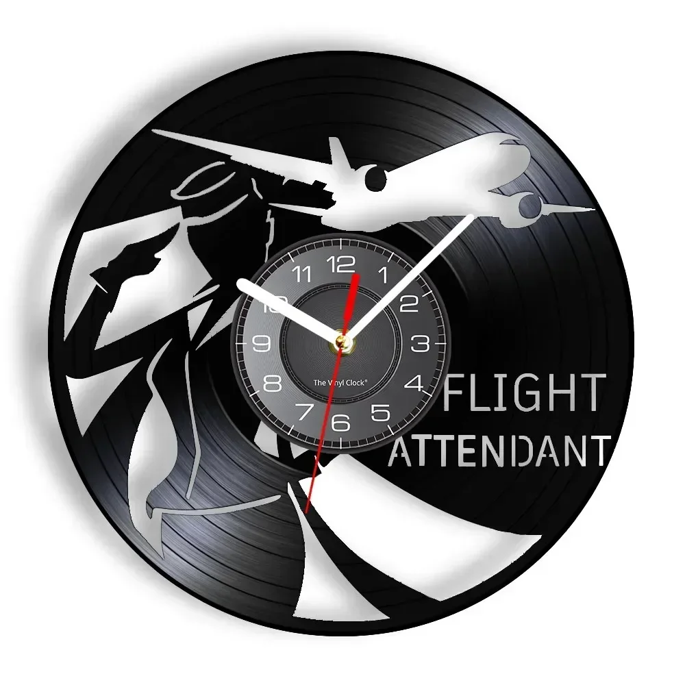 Airline Flight Attendant Longplay Wall Clock Stewardess Vintage Vinyl Album Passenger Plane Record Clock Airplane Hostess Gift