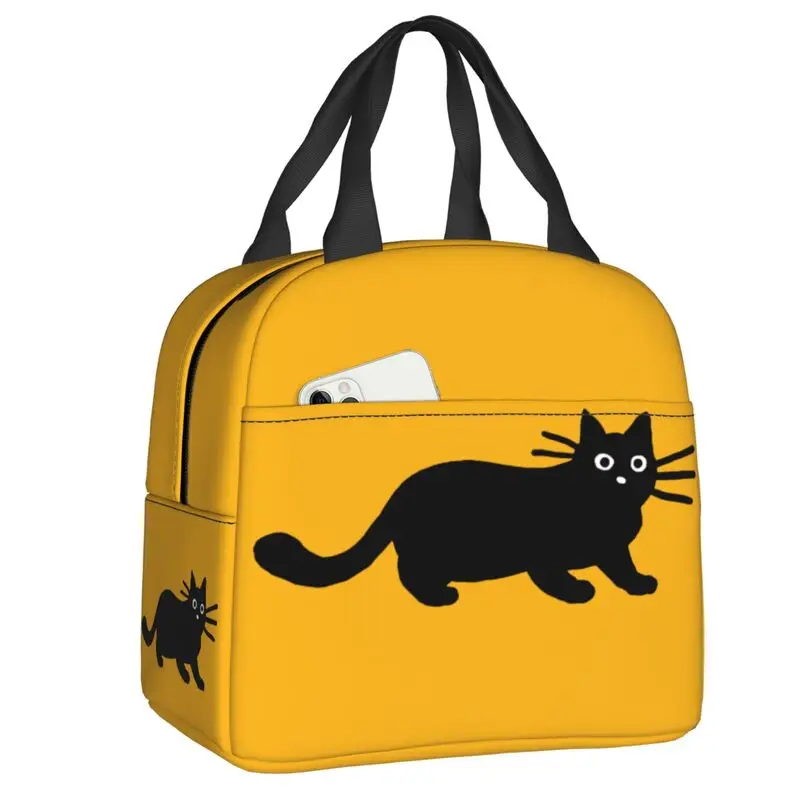 Cartoon Black Cat Lunch Bag Women Reusable Cooler Thermal Insulated Lunch Box for School Multifunction Food Bento Box