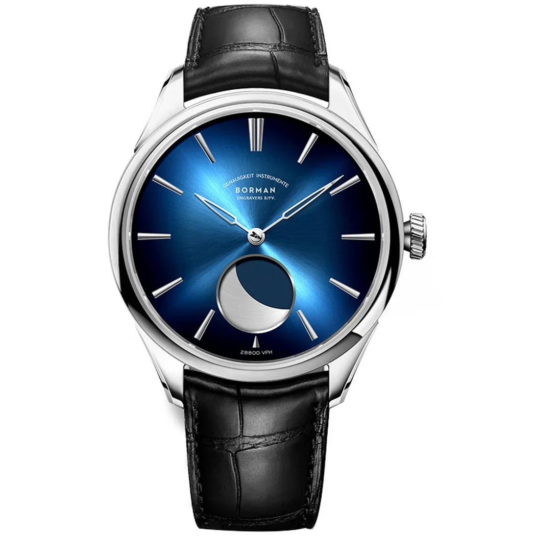 Borman Herren-Automatikuhren, luxuriöse Mondphase, männliche Uhr, mechanische Armbanduhr, modisch, 50 m wasserdicht, Saphir-Lederarmband