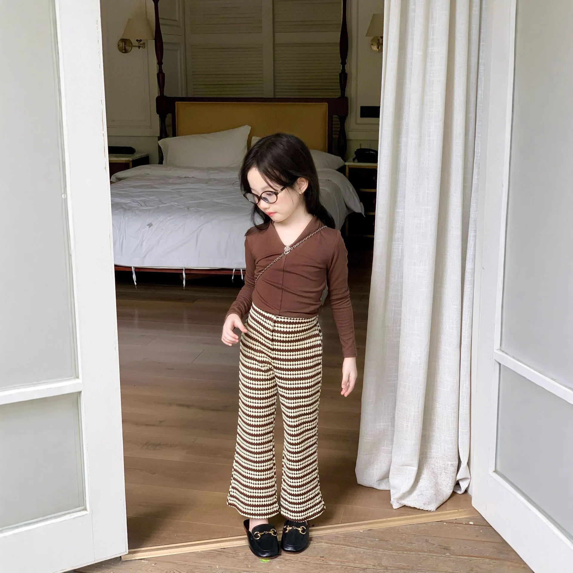 2025 Autumn New Korean Version of The Versatile Top Casual Striped Straight Pants Girls Suit Foreign Style