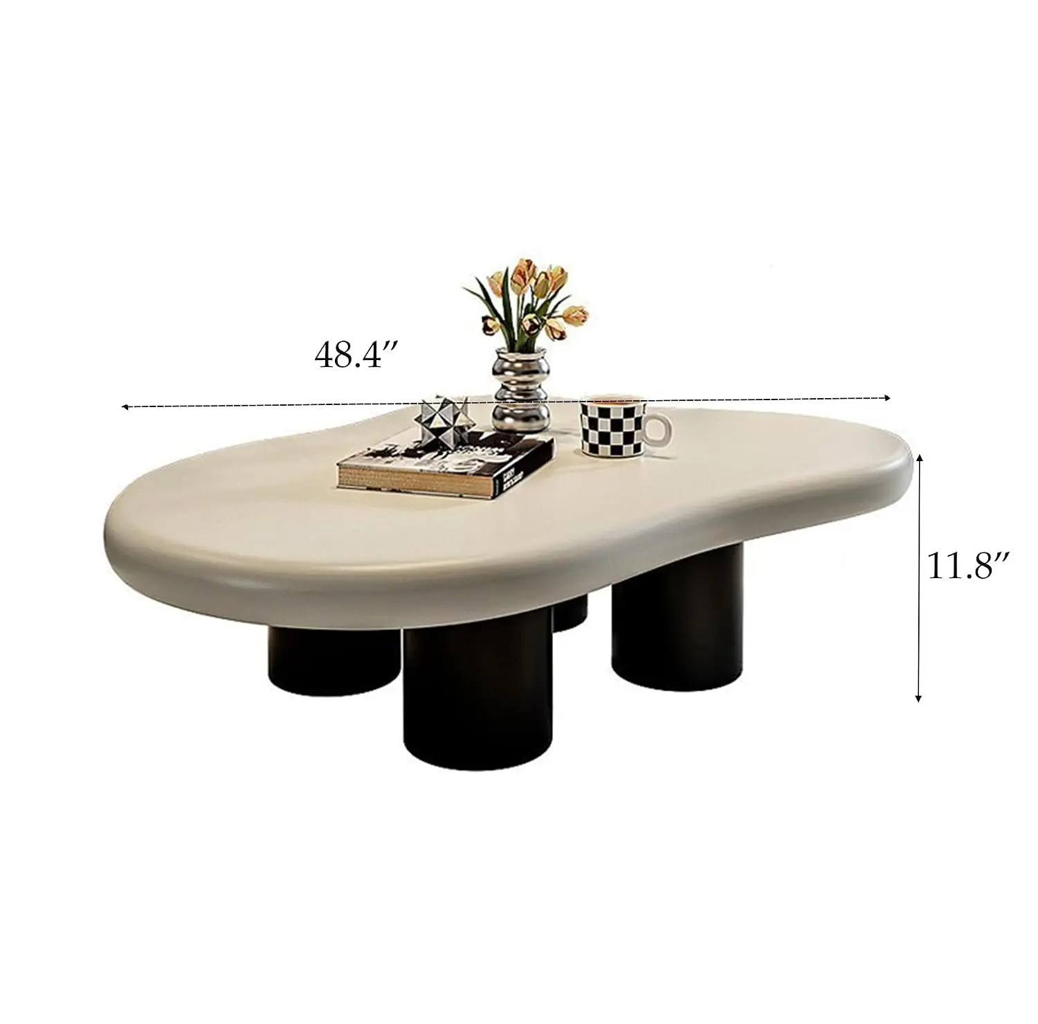 48 Inch Cloud Coffee Table Modern Wood Side Table Irregular Top 4 Legs Living Room Home Office Bedroom White Black, Customized