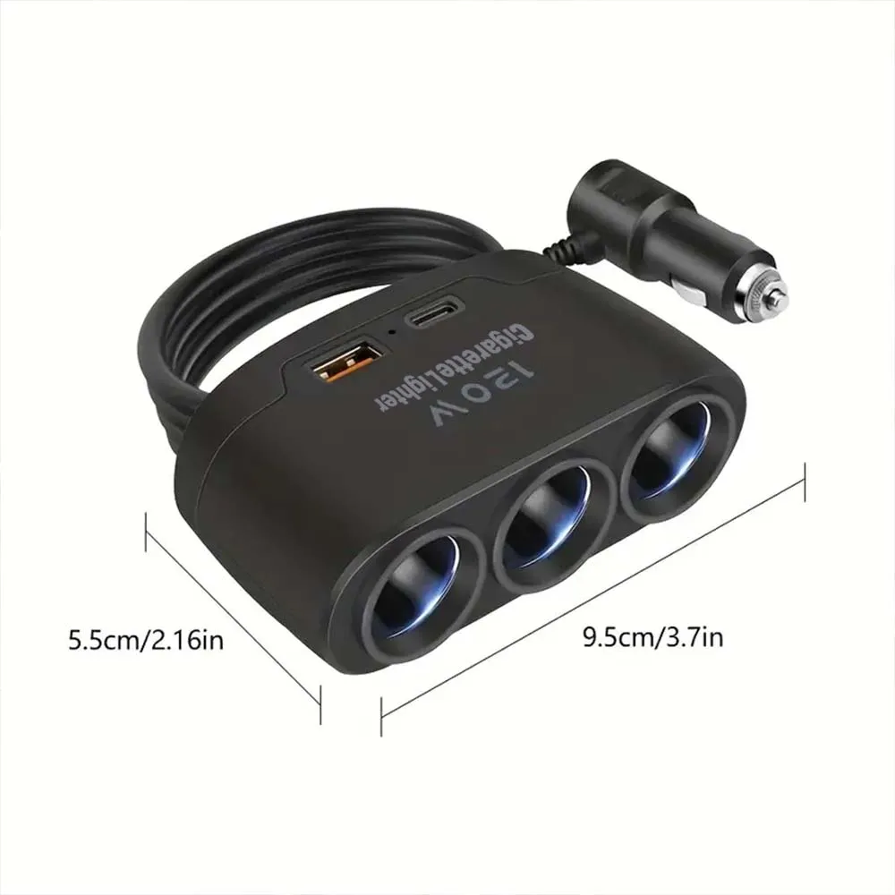 120W Car Charger Splitter Multi Ports PD30W QC3.0 Cigarette Lighter Adapter Car Cigarette Lighter Socket Splitter with Switch