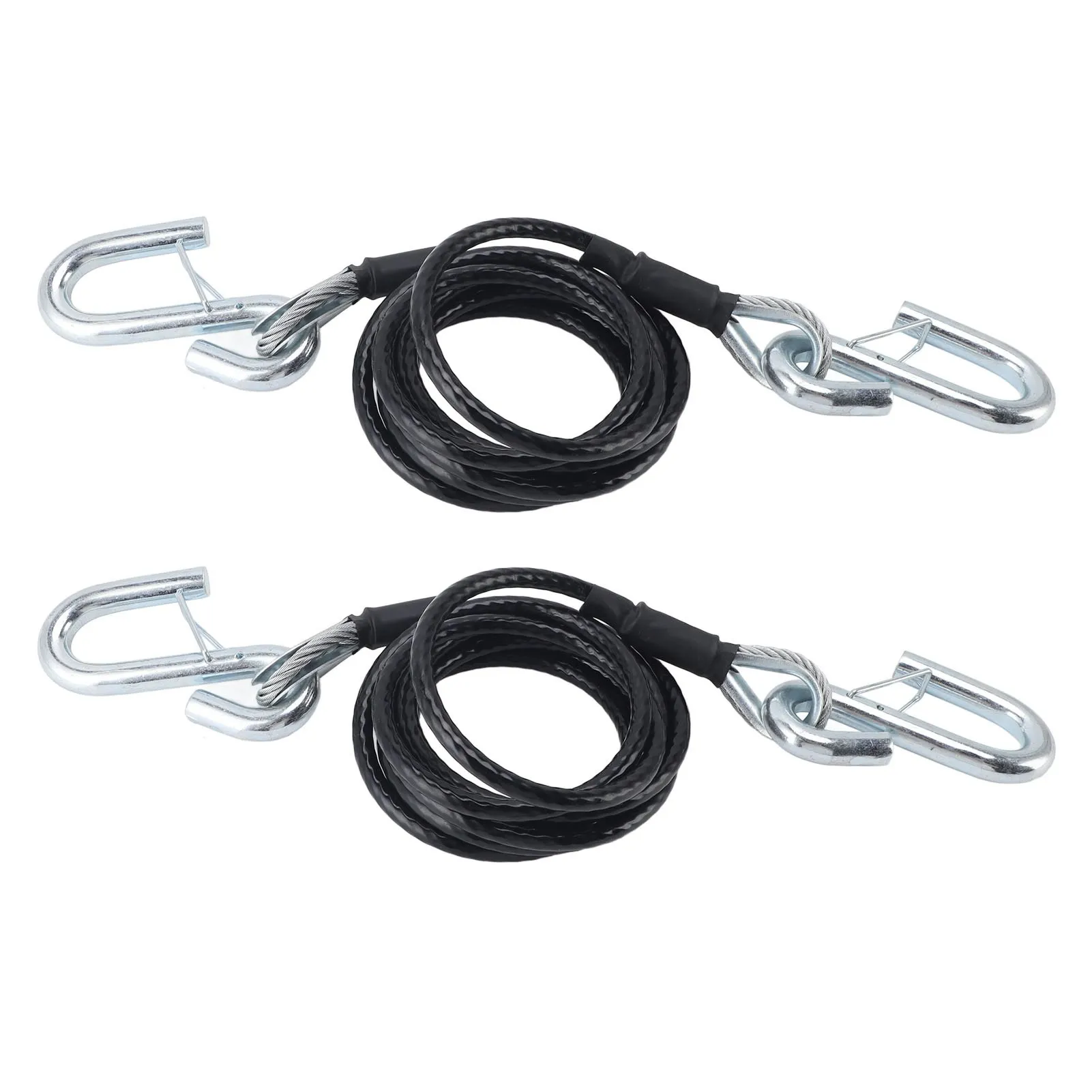 1 Pair Trailer Safety Cable 7 Feet - BX88196 Model,7500 Lbs Load Capacity,Coiled Design with S Hook, Black Color, Trailer Safety