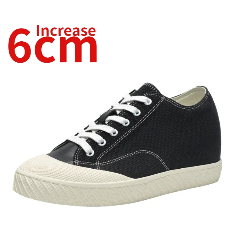 High Quality Canvas Shoes for Women's 6cm Invisible Height Increasing Shoe Comfortable Breathable Fashionable Black Casual Shoes