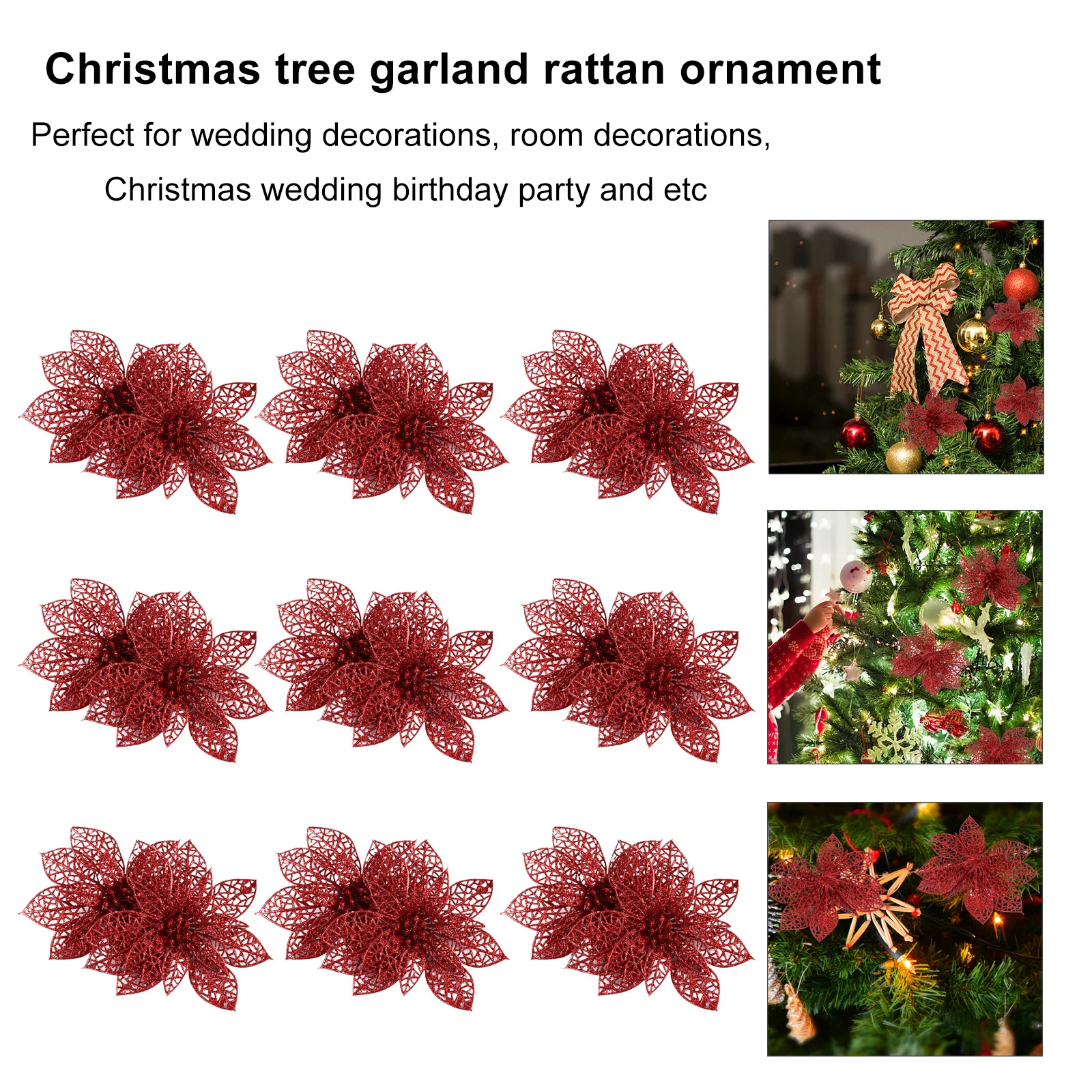 

24Pcs Festive Fake Flowers for Christmas Tree Wreath Red Plastic Flower Decors Lightweight Household Decoration Ornaments