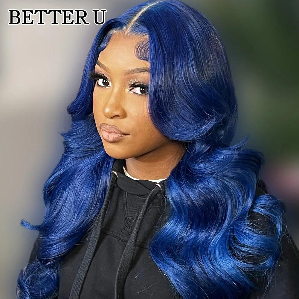 Human Hair Body Waves 13X6 Lace Front Pre-Stretched Wig Transparent Lace Front Wig Dark Blue 13x4 High Gloss Wig 250 Density