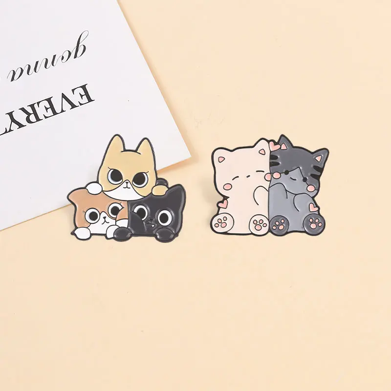 Cute Hugging Stacked Cats Enamel Pins Mexican Pusheen Warrior Frog Chubby Duck Ocean Animal Octopus Brooch Badge Jewelry Gifts