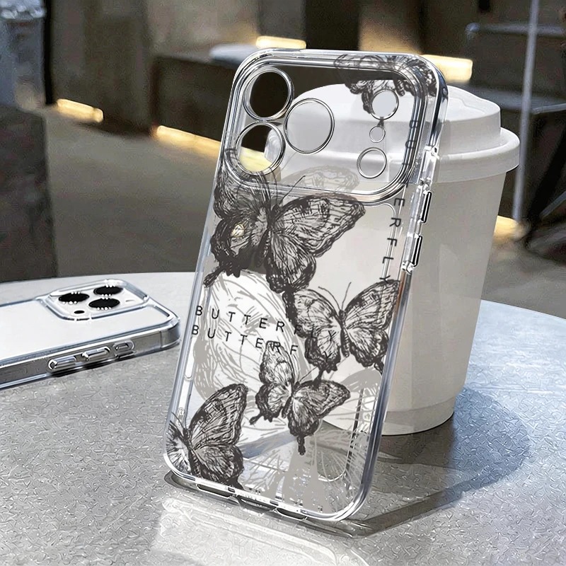 Transparente Schmetterlingsmuster-Handyhülle für iPhone 17 16 Pro 17 16 15 14 13 Pro Max 12 Weiche TPU-Silikon Stoßfeste Klare Schutzhülle