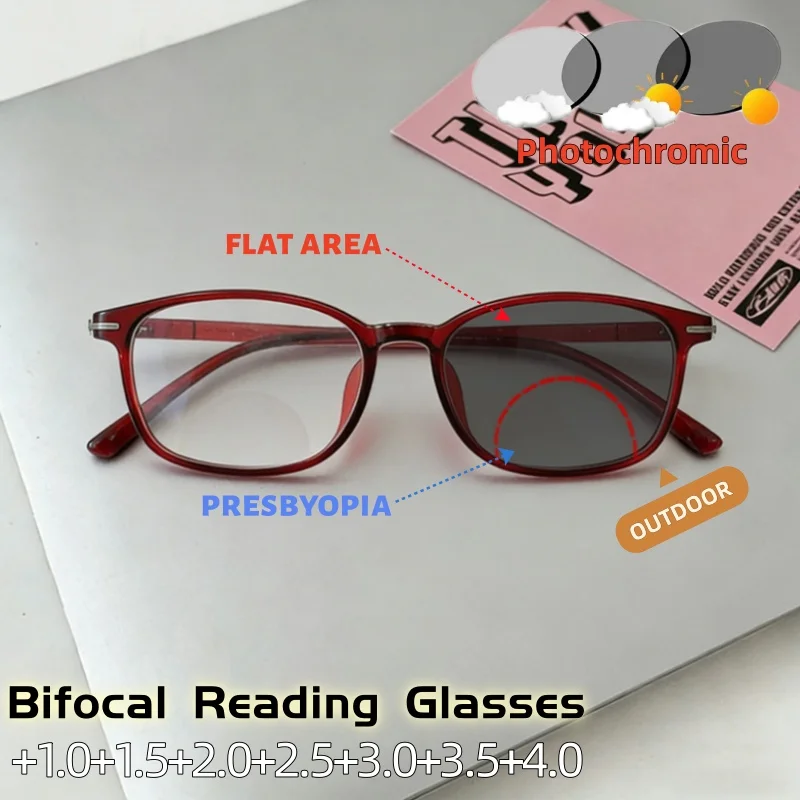 

Photochromic Bifocals Reading Glasses High-definition Eye Protecting Blue Light Blocking UV-Protective Eyeglasses +1.0 To +4.0