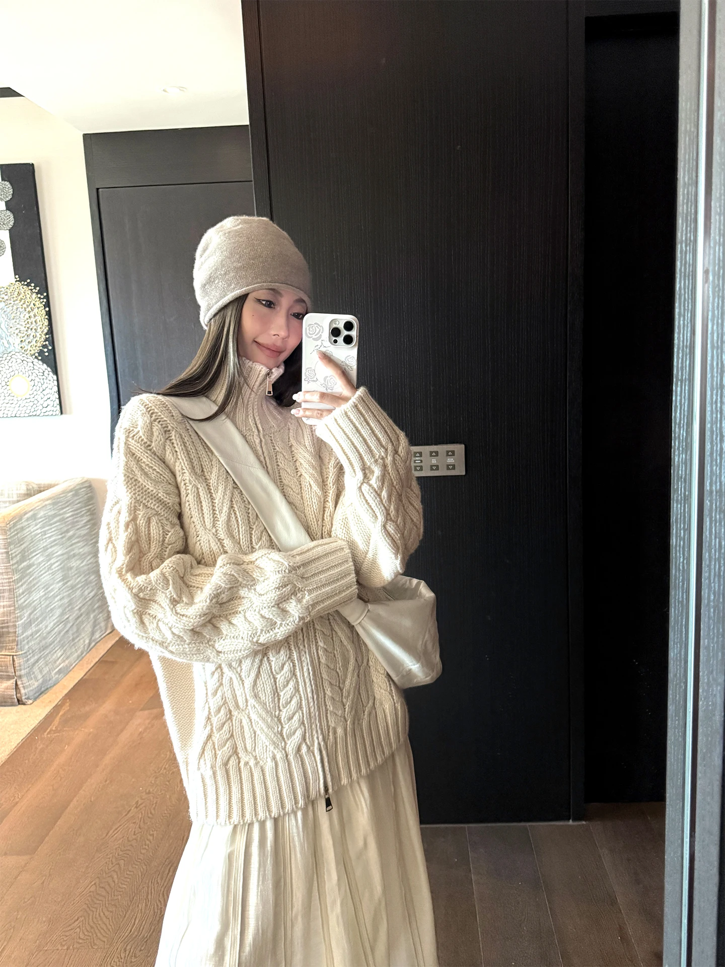 

4PRIL Large Knitted Sweater Jaet for Women Spring Autumn Thiened 030g Se Feel Big Needle Cardigan Open Front Sle