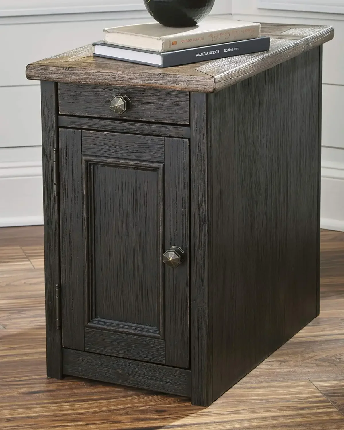 Design by Ashley Tyler Creek Rustic Chair Side End Table with Pull-Out Tray & USB Ports, Brown