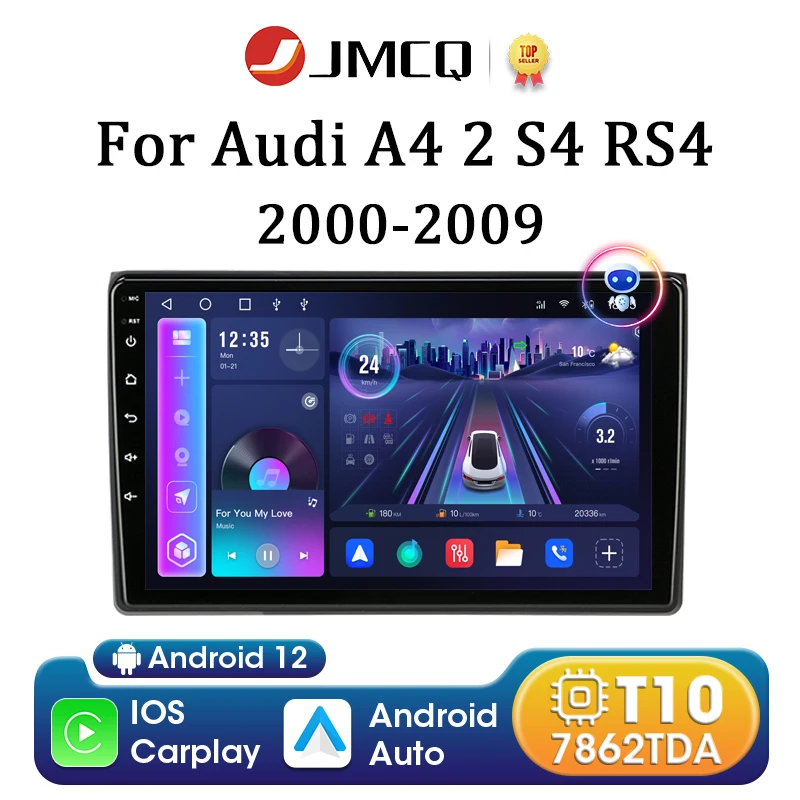 

Автомобильная магнитола JMCQ 9 "Android 12 для Audi A4 II 2 B6 III 3 B7 2000-2009 S4 2002-2008 RS4 2005-2009 2Din мультимедиа 4G стерео