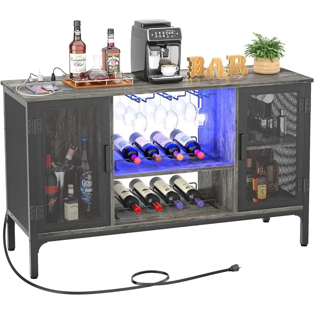 Industrial Coffee Bar Cabinet for Liquor and Glasses Home Bar Furniture Black Oak Freight Free Wine Refrigerator Whiskey Display