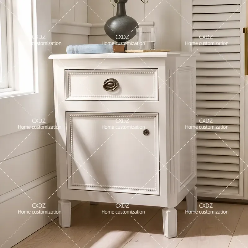Simple Solid Wood Bedside Table Retro Small Cabinet for Bedroom Living Room Storage Nightstand for Small Apartment Home