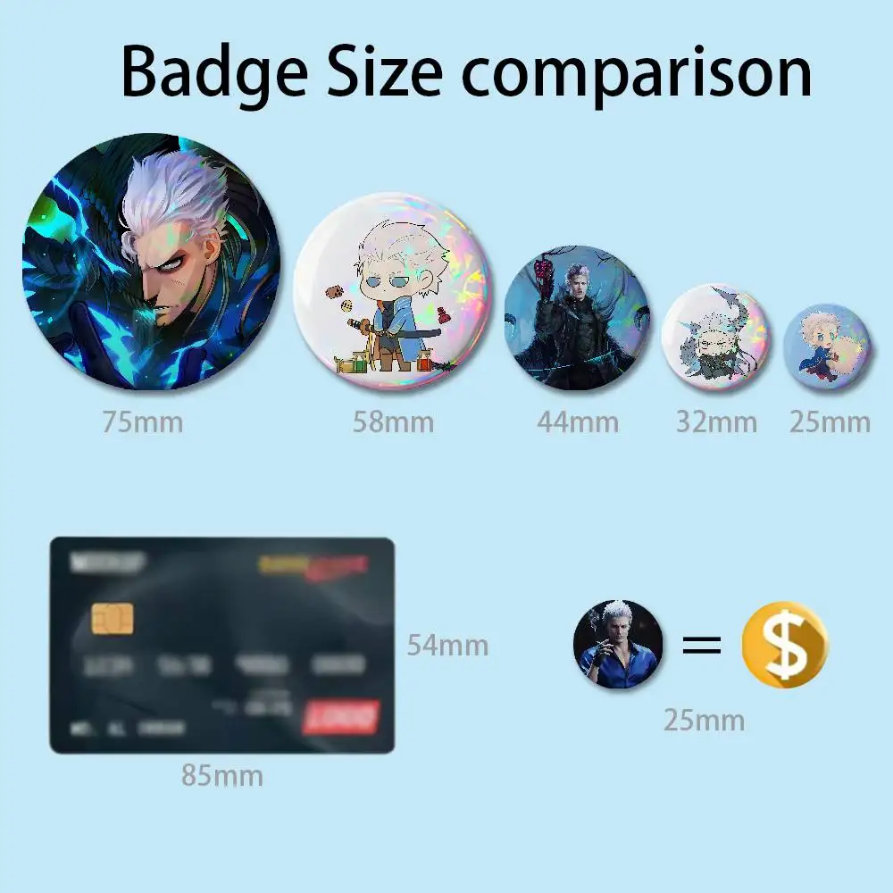 D-Devil May Cry Vergil 32mm 58mm 75mm 44mm 25mm Anime Badges Brooches DIY Pins Decorations Birthday Gifts