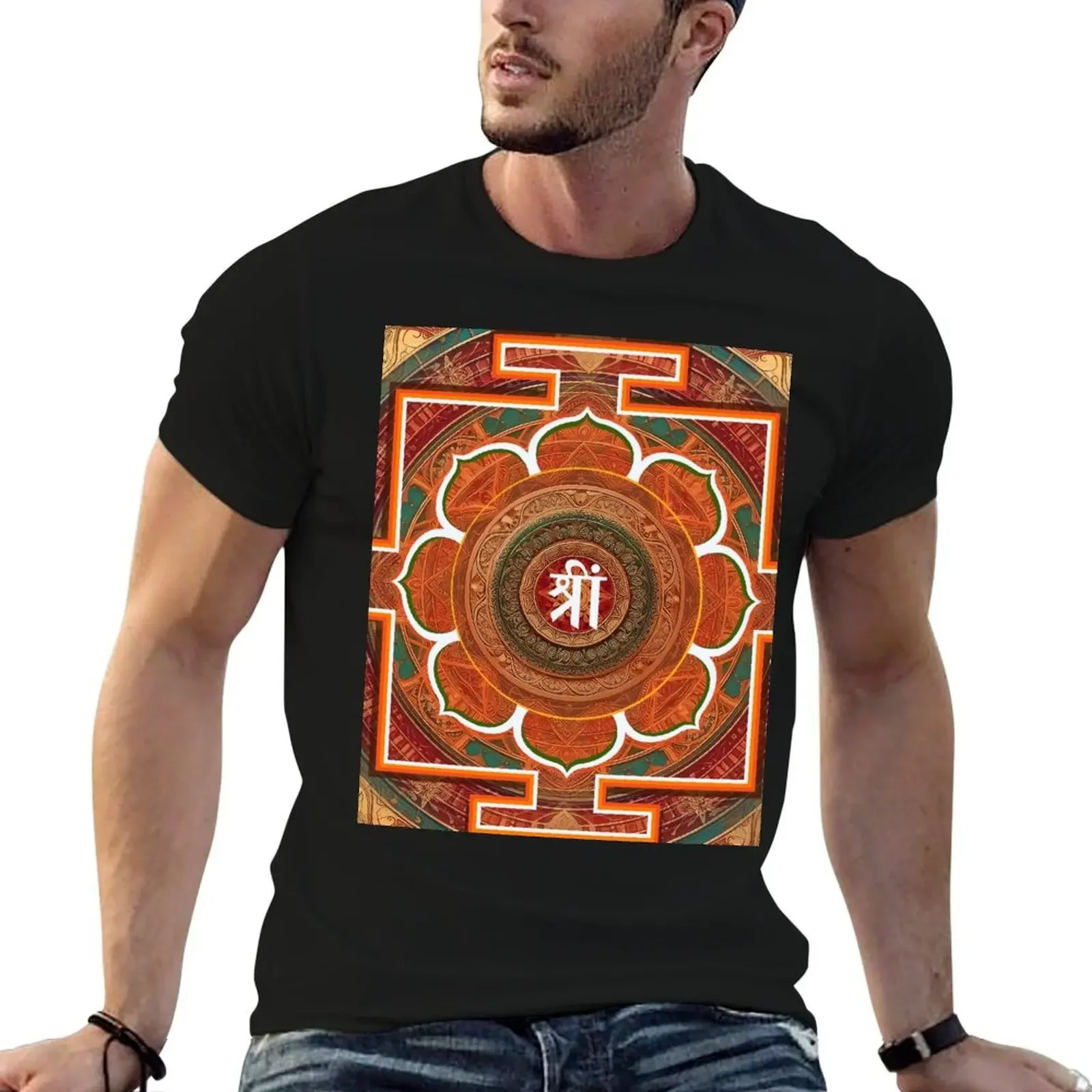 Symbol and mantra of Goddess Lakshmi, Goddess of Fortune and Prosperity T-Shirt graphic t shirts Men's clothing