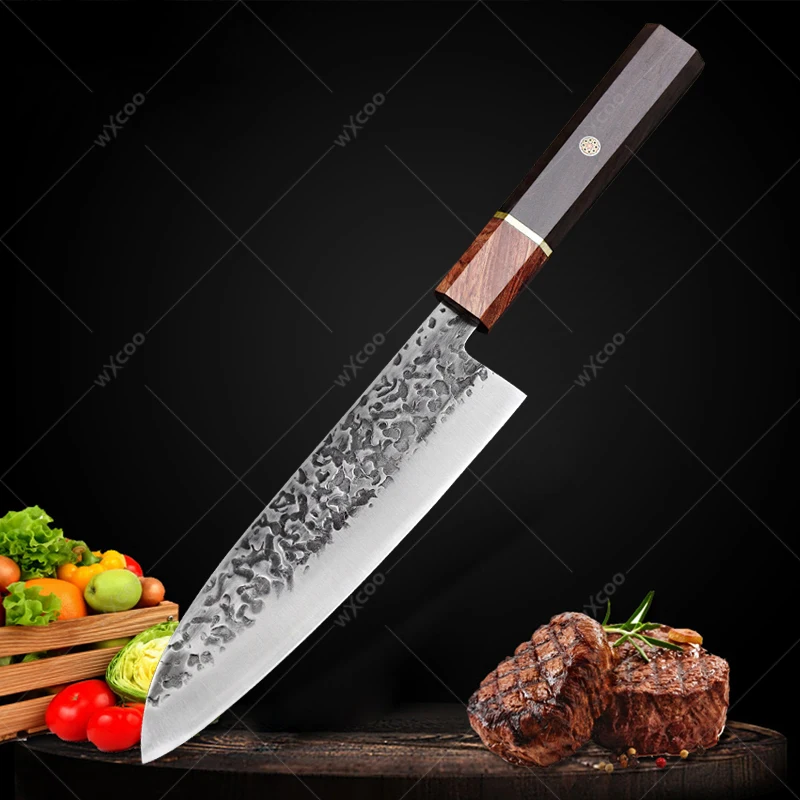 WXCOO สแตนเลสปลอมแปลงมีด Santoku ญี่ปุ่นมือปลอมครัวมีดเชฟหั่นผัก Cleaver เครื่องมือทําอาหาร