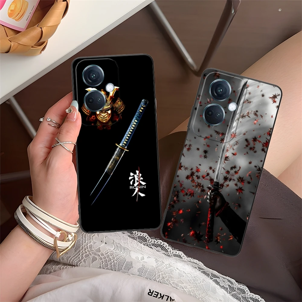 Katana Samurai Ronin Mobile Cell Phone Case for OPPO Find X5 X3 X2 A93 Reno 8 7 Pro A74 A72 A53 Black Soft Phone Cover Shell