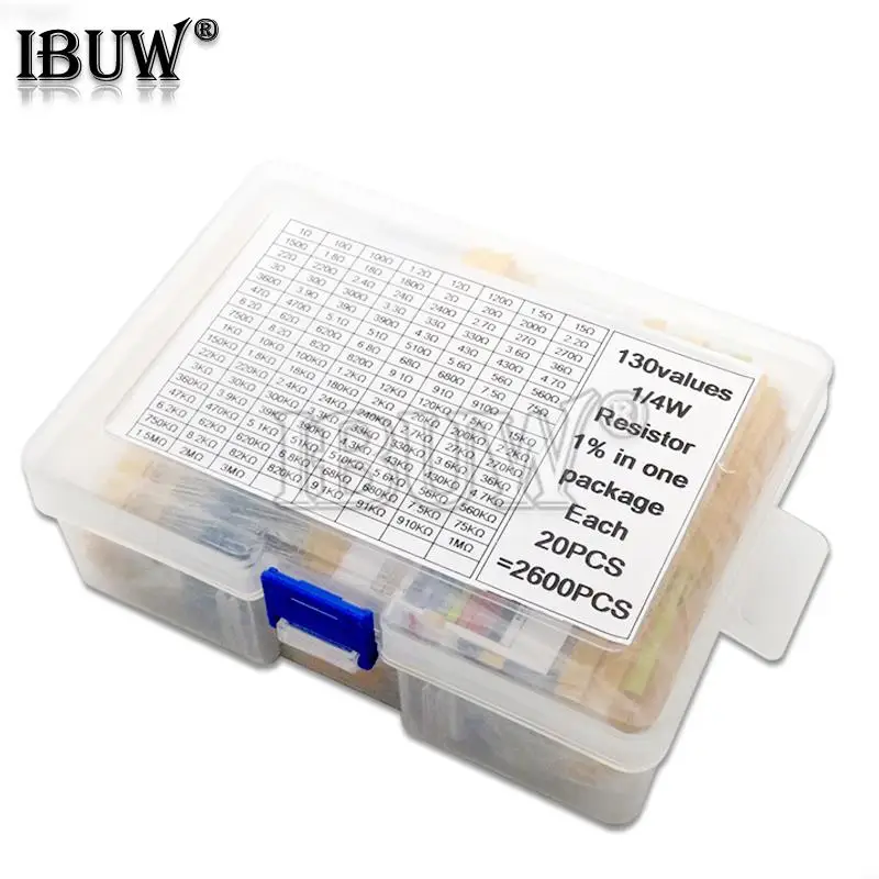 130 Values 1/4W 1/6W 1/2W 1W 2W 1% Metal Film Resistors Assorted Pack Kit Set Lot Resistors Assortment Kits Fixed resistor 10k