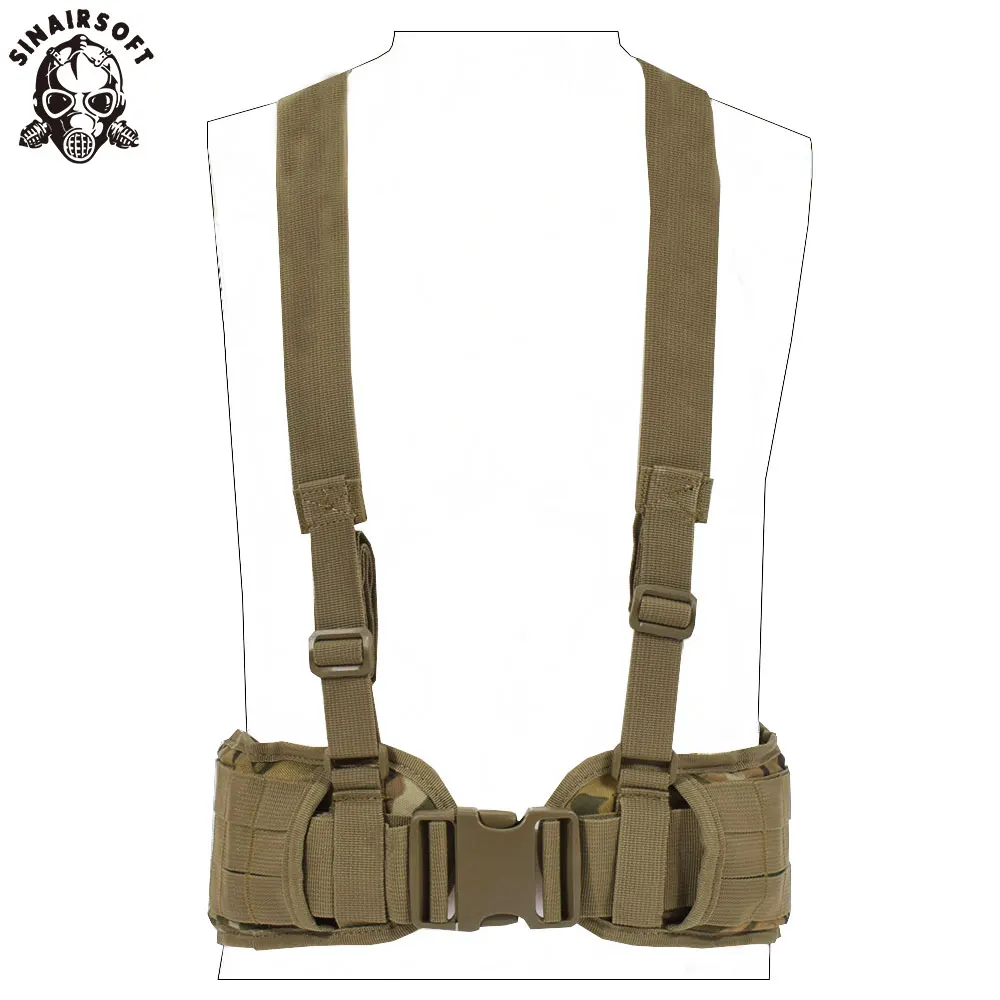 SINAIRSOFT Tactical Belt Molle Backband With Shoulder Sling Camouflage CS Padded Waist Belt 1000D Nylon Hunting Vests Accessory