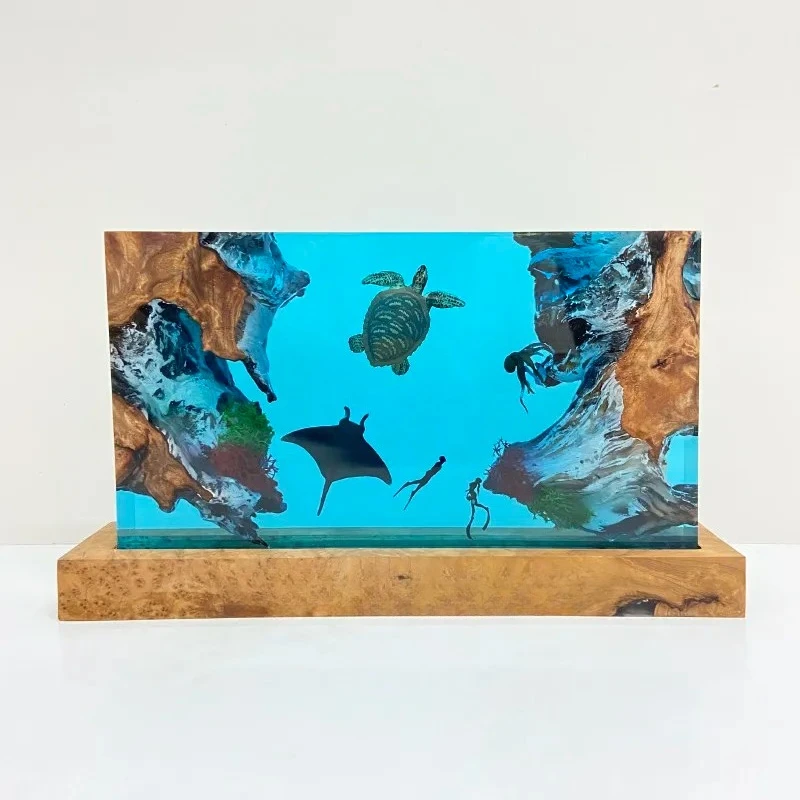 20cm High Creative Solid Wood Resin Lamp Decorations for Home Atmosphere Enhancement Marine Handicrafts High-end Gifts