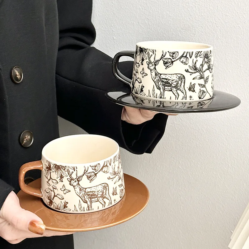 Nuovo stile europeo di alta qualità tazza da caffè piattino creativo in ceramica il modello cervo tazza da caffè tazza da tè piatto regalo