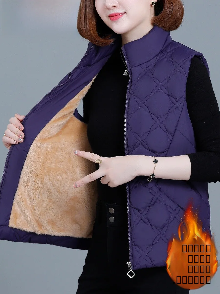 Colete com gola forrada Fce quente, roupa externa feminina, material de poliéster, cor de fechamento com zíper