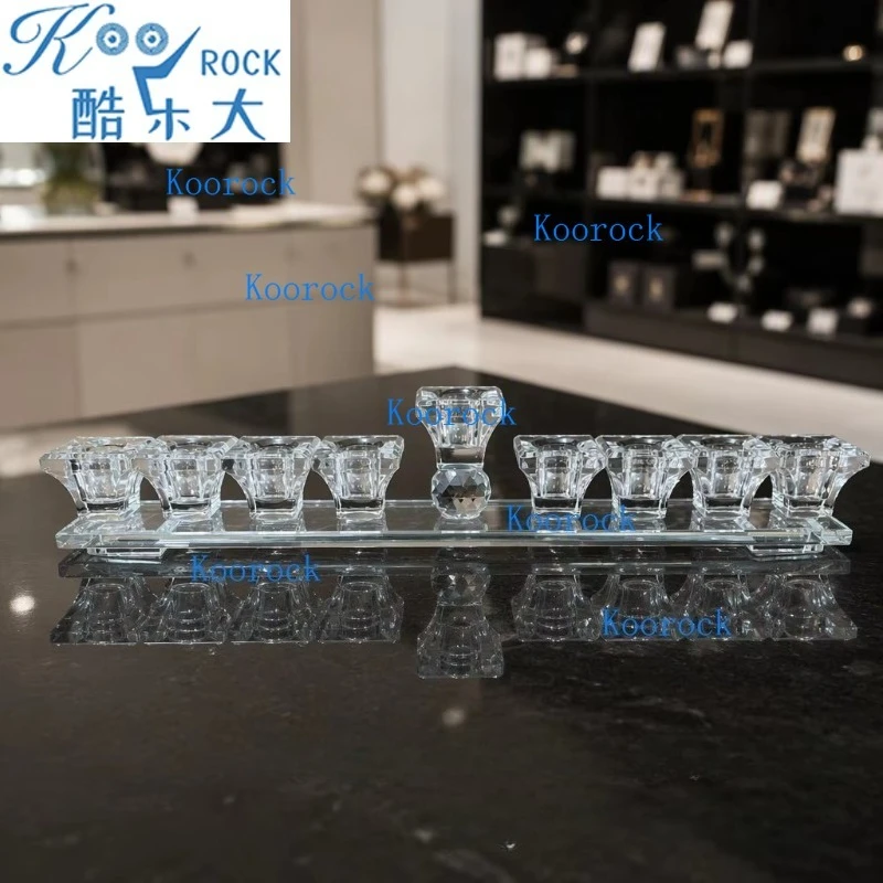 9 Branch Crystal Glass Menorah Transparent Multicolor Hanukkah Candle Holder