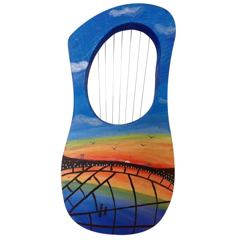 YD61 7 Strings Lyre Harp DIY Kit Solid Basswood String Musical Instrument Handwork Painting Assembly for Amateur Beginner