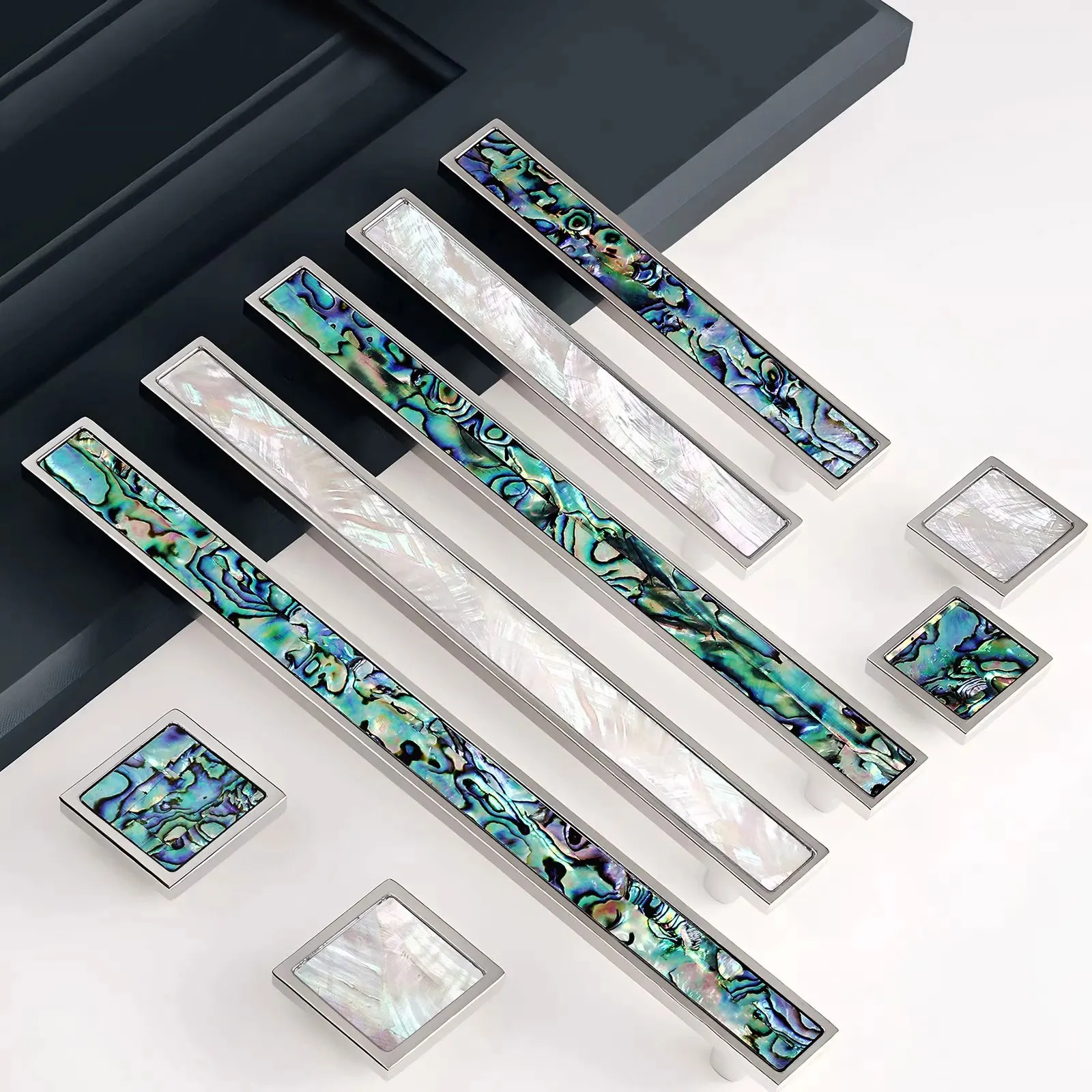 

Латунные ручки для мебели с натуральным перламутром, квадратные, ярко-серебристые, для спальни, шкафа, ящиков, современная фурнитура