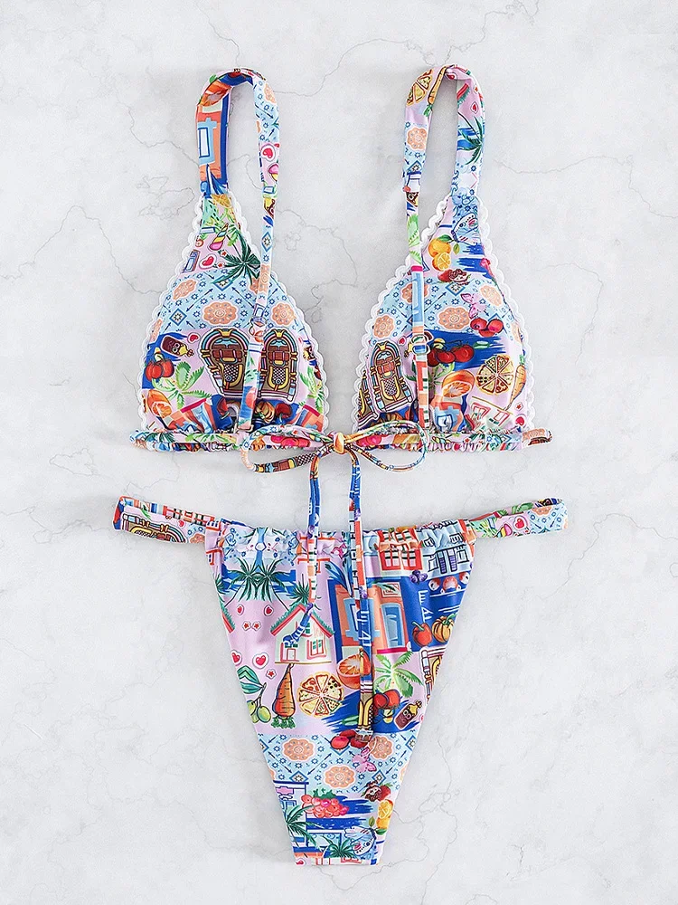 Bikini da spiaggia con stampa sexy alla moda Set da 2 pezzi Costume da bagno diviso da donna Bikini da vacanza a vita alta 2025 Nuovo set bikini da bagno estivo