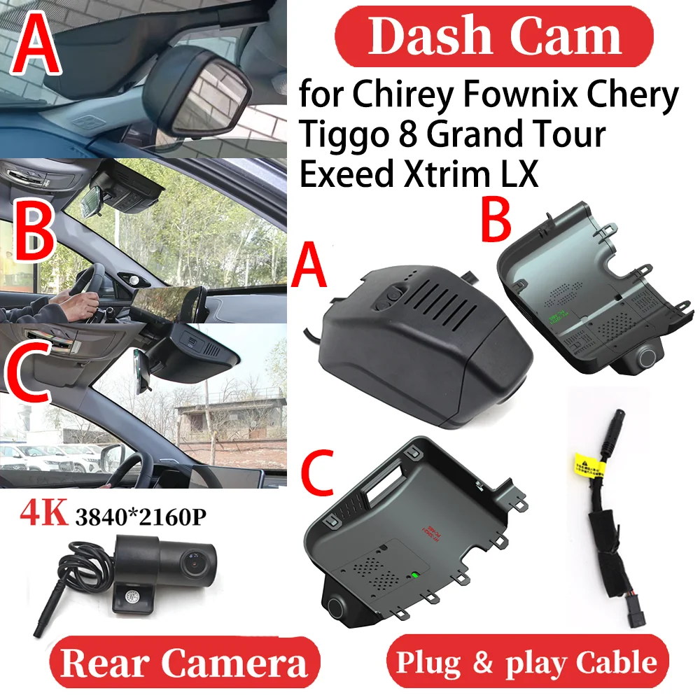 

ZJCGO for Chirey Fownix Chery Tiggo 8 Grand Tour Exeed Xtrim LX HUD Car 4K Wifi Video Recorder DVR Dash Cam Dashboard Camera