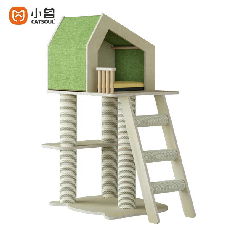Integrated Cat Tree with Cat House Bed Scratching Board Ladder Compact SpaceSaving Highly WearResistant MultiFunctional PetStand