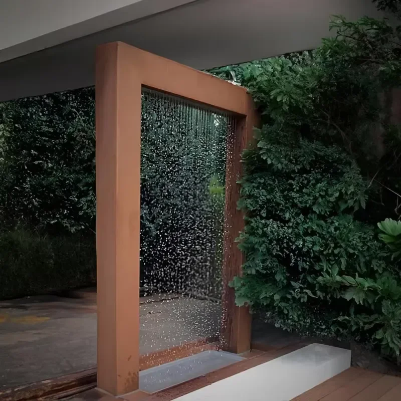 COR-TEN Steel Water Curtain Garden Sculpture | Modern Art Sculpture | Rust Patina Metal Fountain Decor