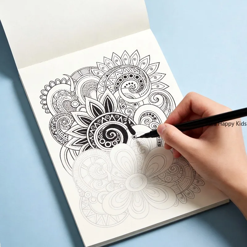 A Healing Flower Mandala Line Drawing and Coloring Drawing Book, Control Pen Sketching and Coloring, Suitable As A Holiday Gift