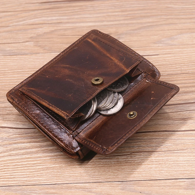 Genuine Leather Wallet For Men Male Original Cowhide Vintage Short Men\'s Wallets Purse With Card Holder ID Window Coin Pocket