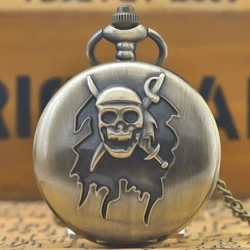 Vintage Bronze Large Necklace Quartz Pocket Watch Funny Scary Ghost Head Fun Halloween Gift For Both Men And Women