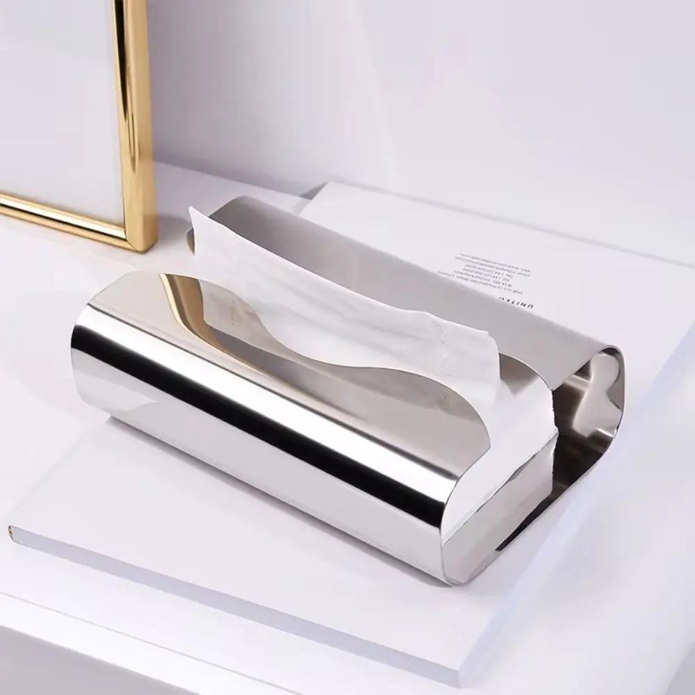 

Practical Stainless Steel Mirror Napkin Holder Silver INS Tissue Box Table Decoration Nordic Paper Storage Box Bathroom