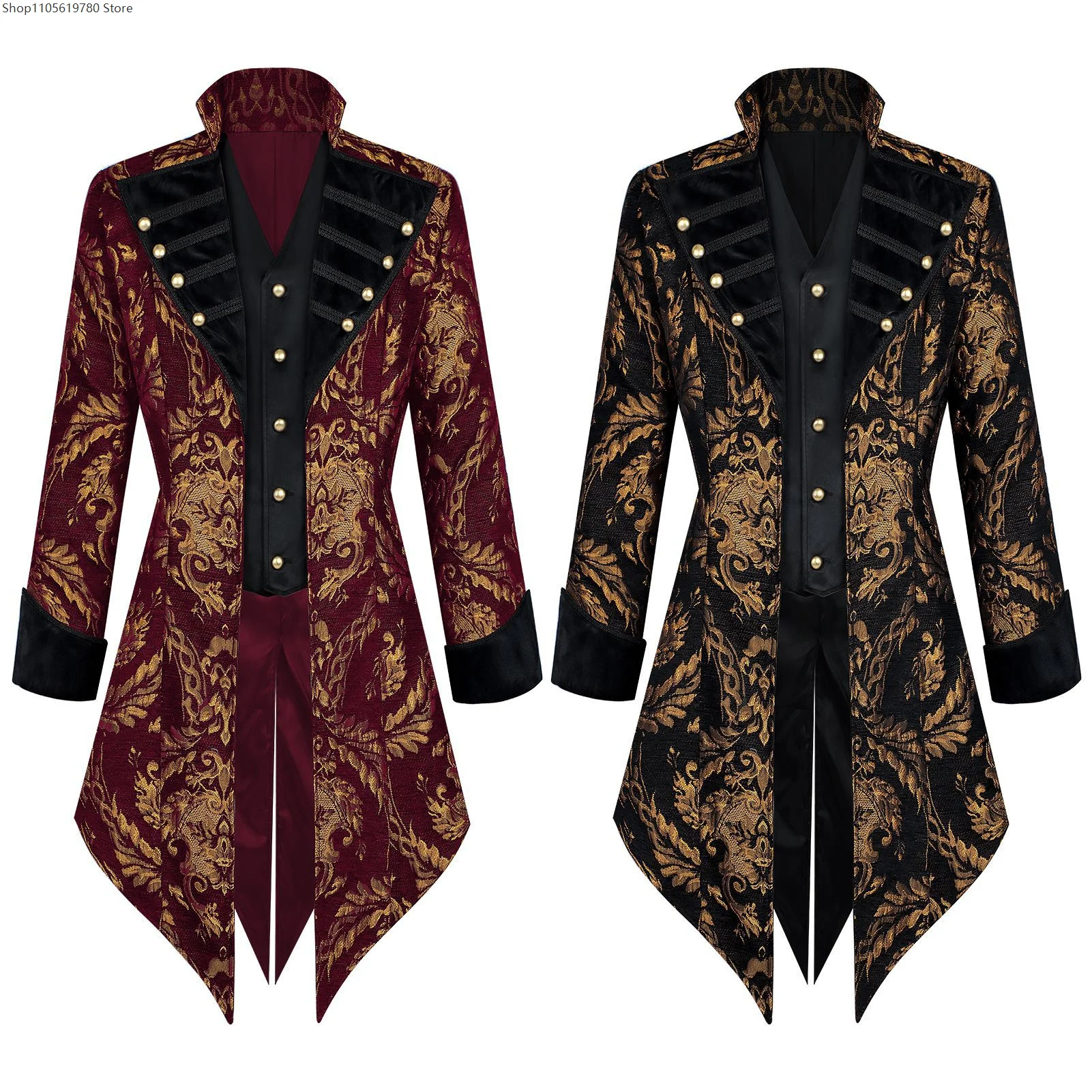 Medieval Gothic Long Coat Victorian Tailcoat Steam Punk Pirate Jacket Adult Halloween Party Outerwear Role Play Cosplay Costume