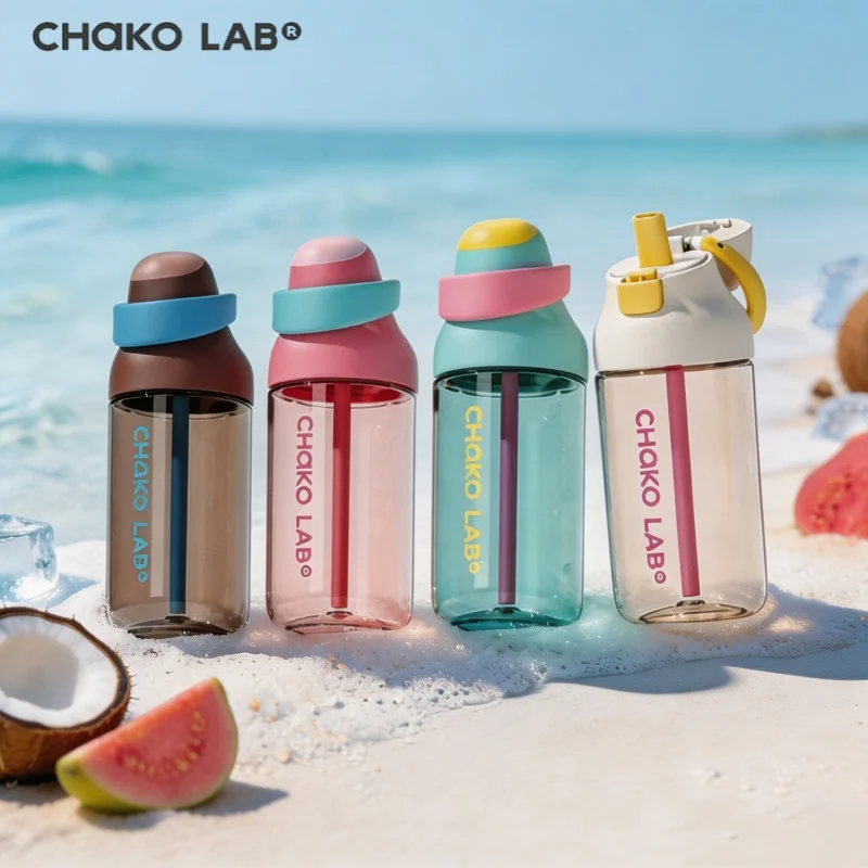 CHaKOLAB 550ml/19oz Kids Water Bottle PPSU Dual-Drink Straw Cup with Volume Scale Portable Cold Drink Plastic Tumbler for Travel