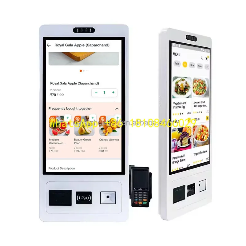 Unattended Restaurant Self-Service Payment Kiosk with Automatic Touch Screen QR Code Scanner  Functionality for Custom Apps