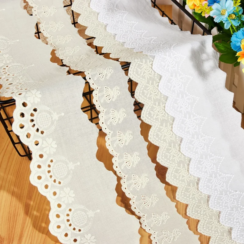 Pure Cotton Cloth Embroidery Fabric, Handmade DIY Lace Trim, Skirt Collar, Home Decoration, Off White, Beige, 2Yard, Lot